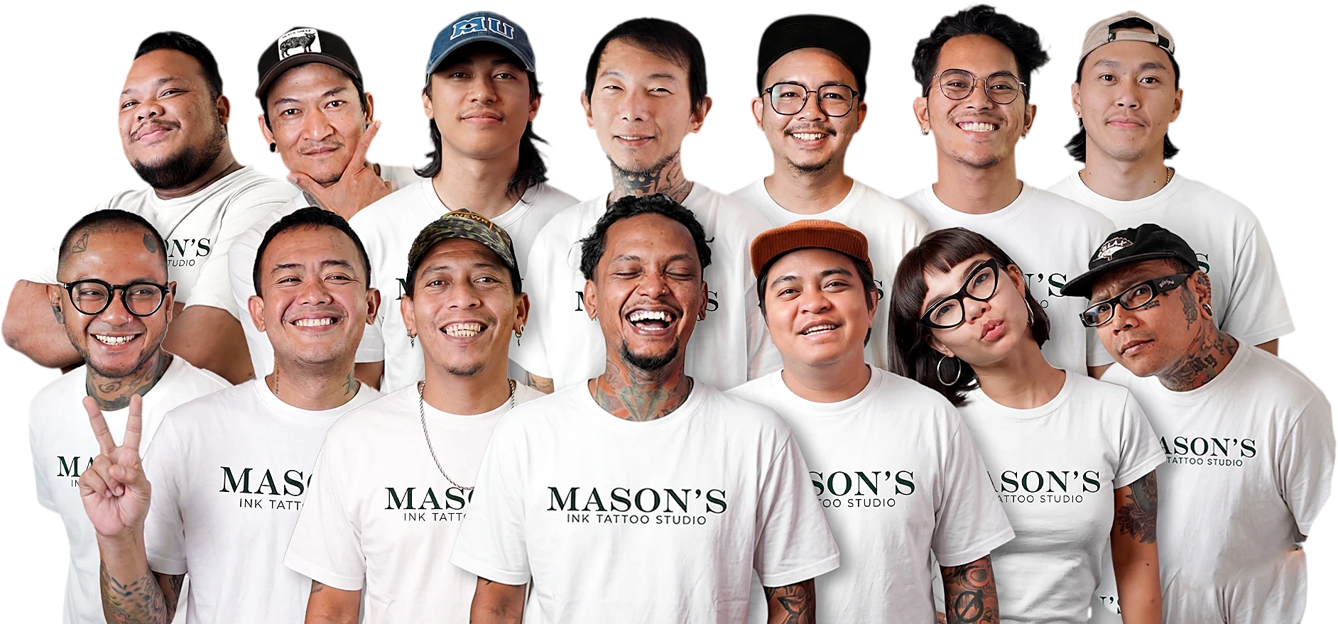 The Mason's Ink team in matching studio T-shirts