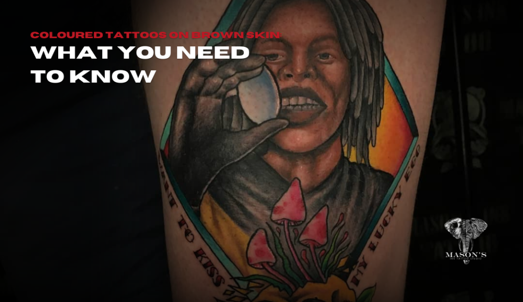 Coloured Portrait Tattoo of a Black Man holding an Egg