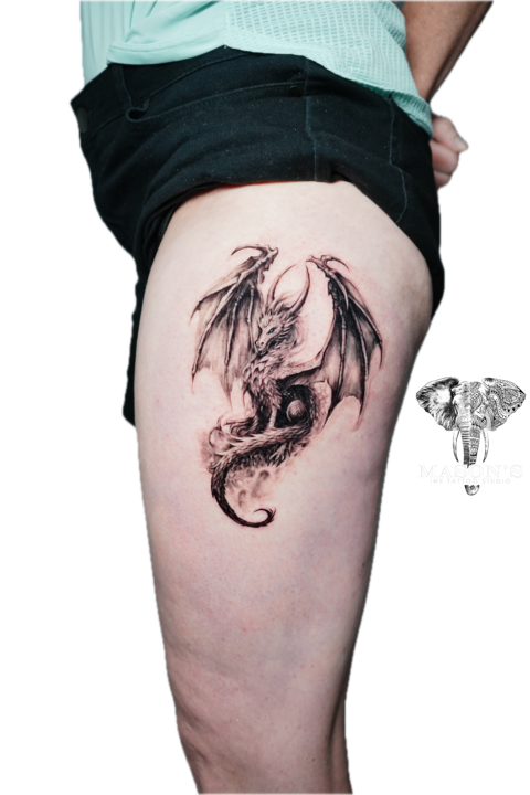 Black and Grey Realism Dragon Tattoo Design