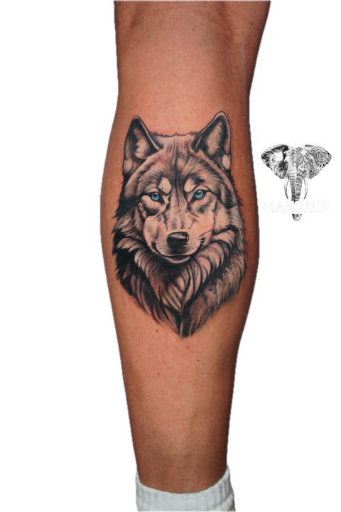 Black and Grey Realism Wolf Tattoo Design