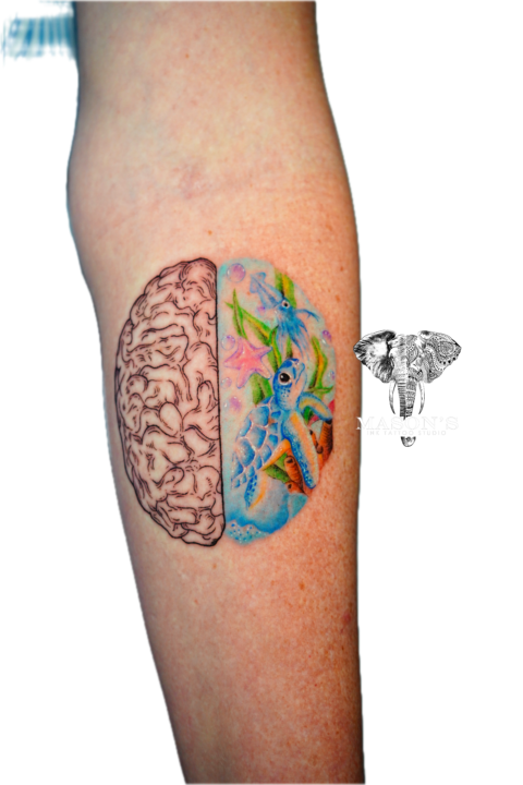 Color Tattoo Style Brain and Earth Design