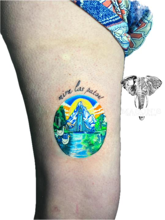 Color Tattoo Style Mountains Design