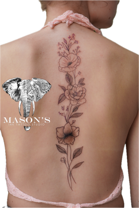 Floral Line Work Tattoo Style Design