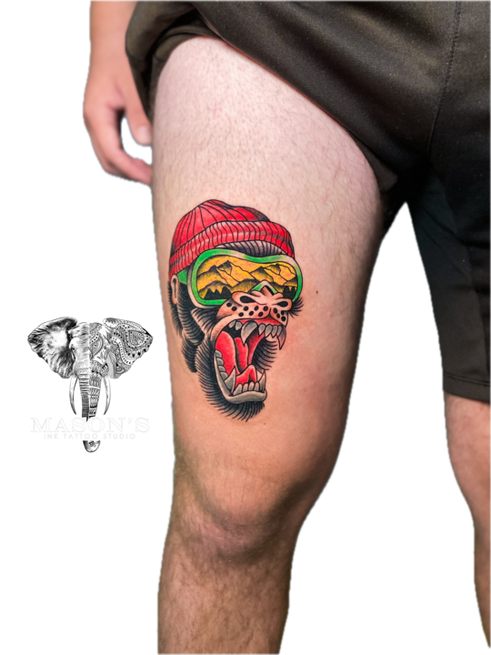 Colored Neo-Traditional Monkey Tattoo Design