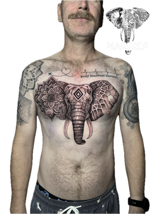 Black and Grey Elephant Tattoo Design