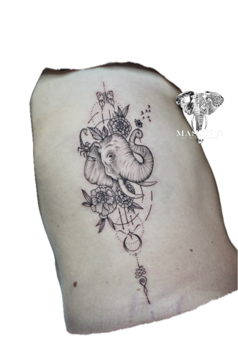 Ornamental Fine Line Tattoo Design