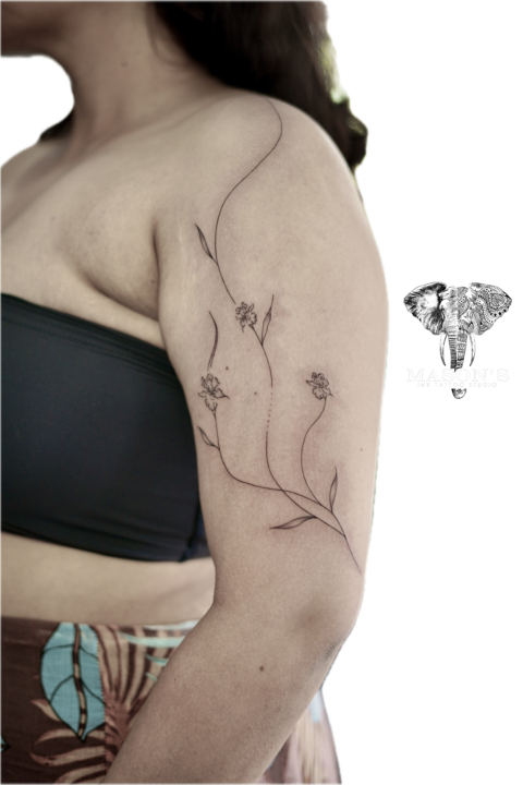 Floral Fine Line Tattoo Design