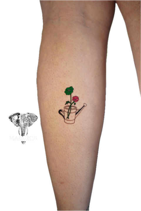 Fine Line Flower Watering Can Tattoo Design