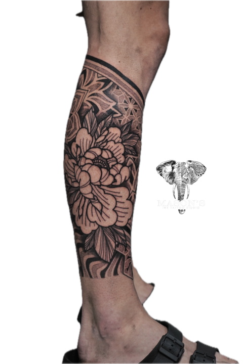 Black and Grey Floral Tattoo Design