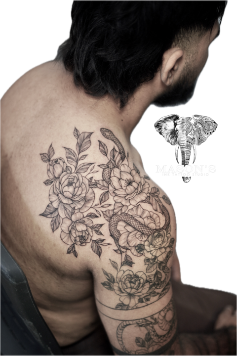 Flower and Snake Tattoo Design
