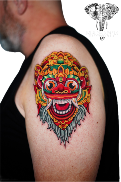 Barong Color Chest Tattoo Design