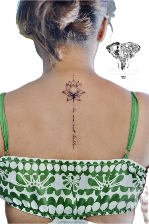 Lotus Flower and Script Tattoo Design
