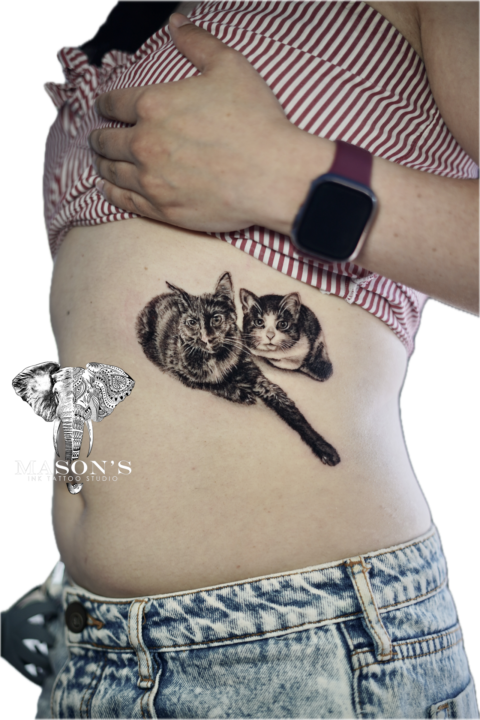 Realism Two Cats Memoriam Tattoo Design