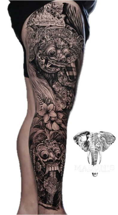 Tattoo Style Barong and Rangda Black Work and Realism