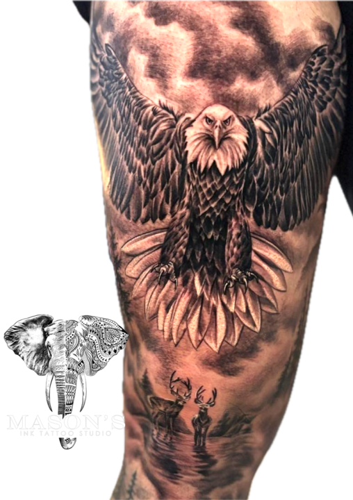 Black and Grey Realism Hawk Tattoo Design