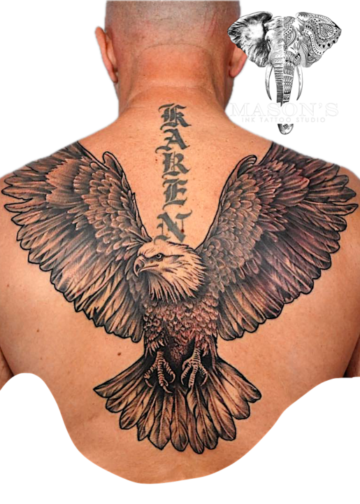 Black and Grey Realism Eagle Wings Tattoo Design