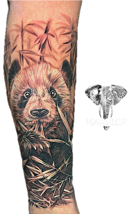 Tattoo Style Black and Grey Realism Panda Japanese