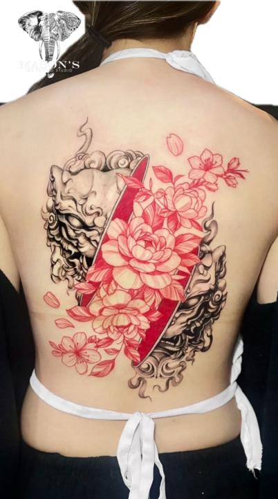 Tattoo Style Color and Japanese Flower