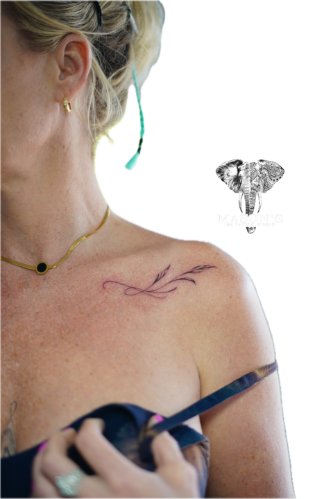 Fine Line Leaf Chest Tattoo Design