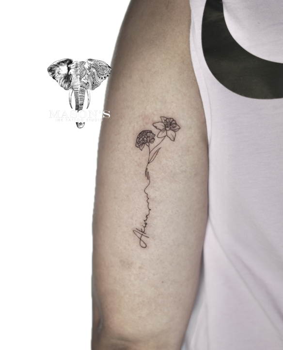 Tattoo Style Flower Script Fine Line