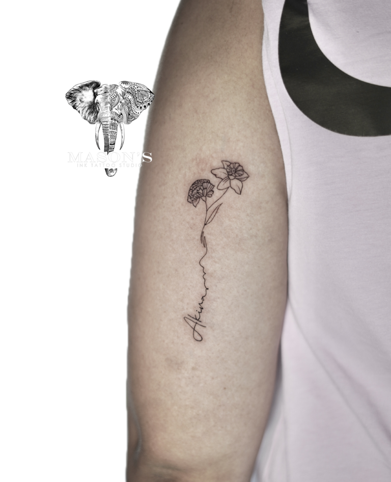 Tattoo Style Flower Script Fine Line