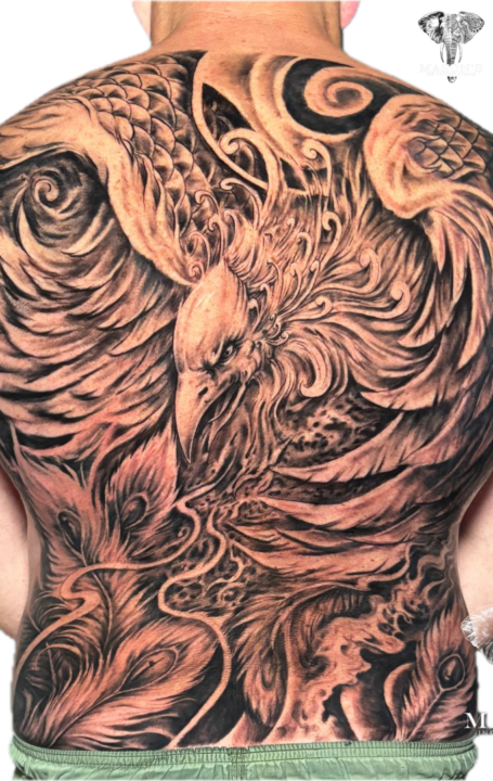 Tattoo Style Full Back Phoenix Bird Realism