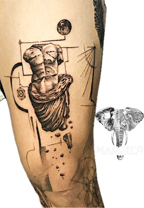 Geometric Statue Body Tattoo Design