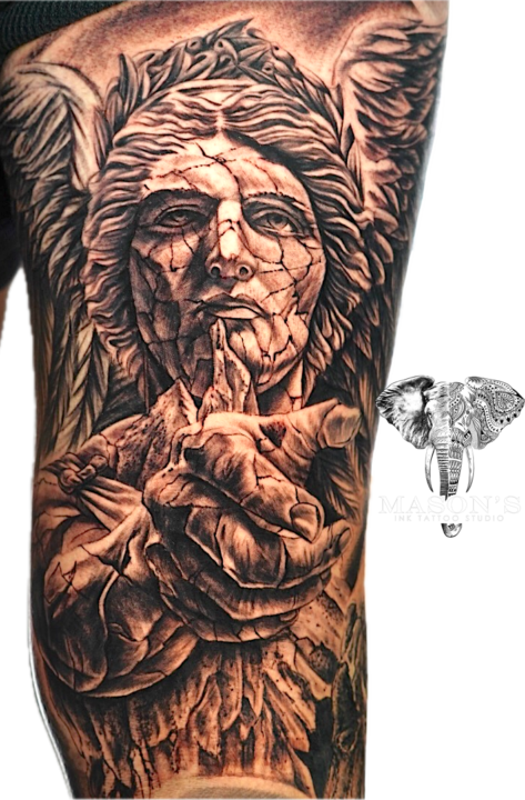 Realism Black and Grey Angel Mythology Tattoo Design