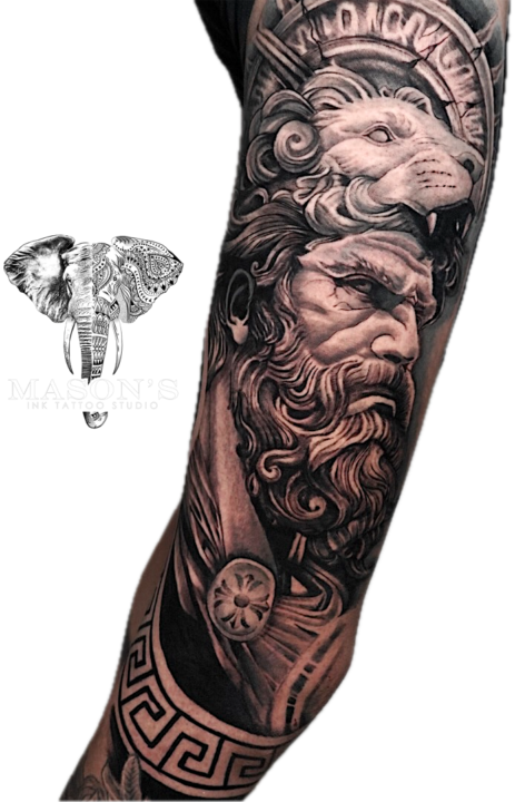 Tattoo Style Mythology Realism Tiger and Zeus