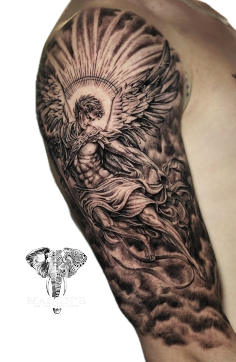 Tattoo Style Mithology Realistic Angel in Sky