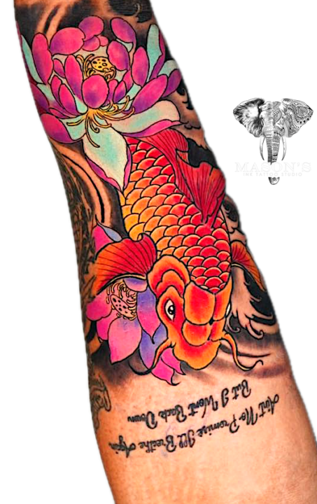 Japanese Koi Fish Lotus Color Tattoo Design