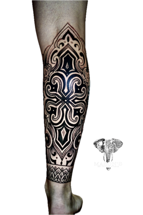 Blackwork Ornamental Leg Tattoo Design