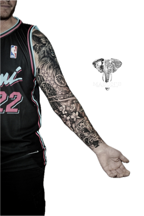 Tattoo Style Realism Japanese Panda Flower