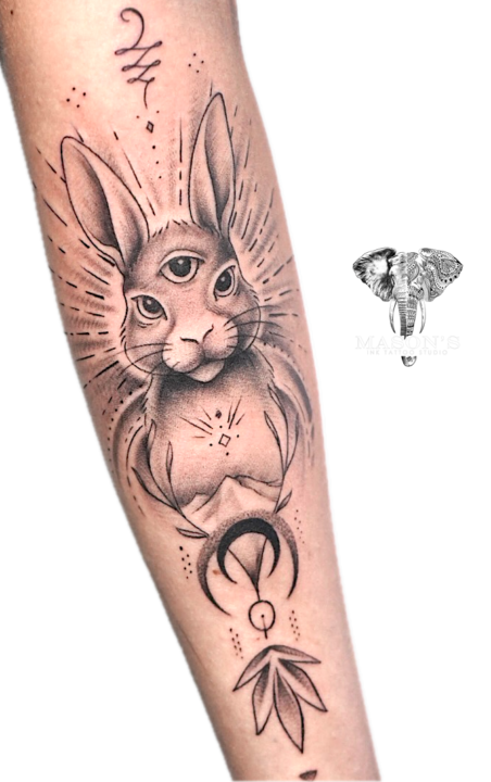 Tattoo Style Realism Japanese Rabbit Three Eyes