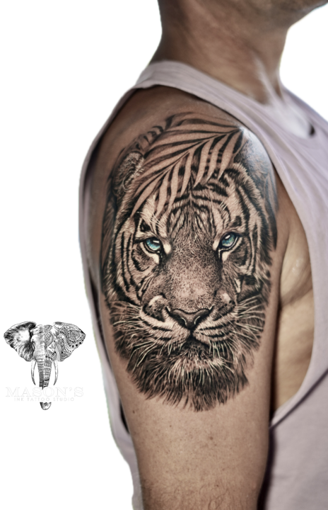 Black and Grey Realism Tiger Tattoo Design