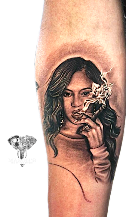Portrait Realism Woman Smoking Tattoo Design
