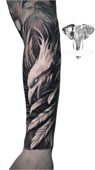 Black and Grey Realism Bird Tattoo Design