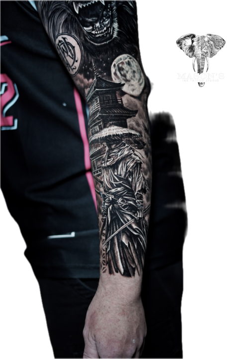 Tattoo Style Realist Japanese Samurai Black Work