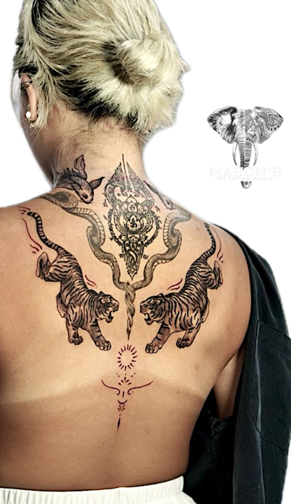 Tattoo Style Sak Yant Tiger and Snake