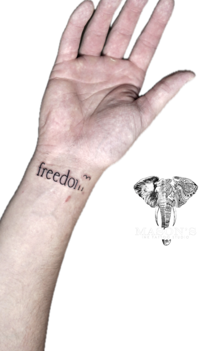 Fine Line Script Freedom Tattoo Design