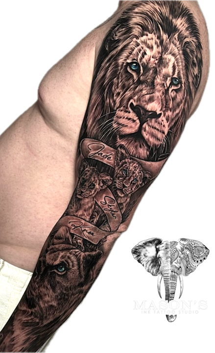 Tattoo Style Tiger Family Realism Black and Grey