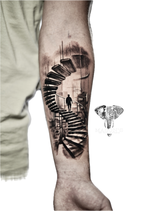 Realism, Black and Grey Human Stairs