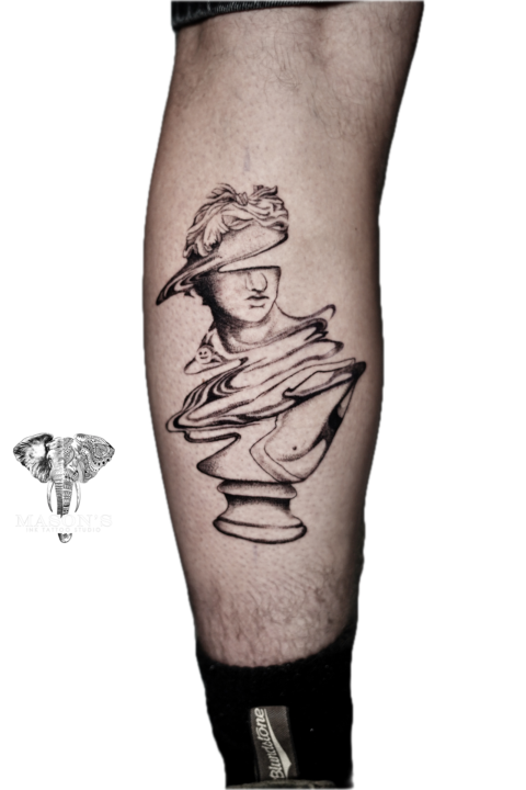 Black and Grey Realism Roman Statue Tattoo Design