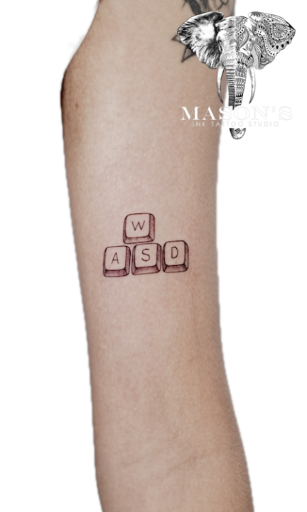 Black and Grey Keyboard Script Tattoo Design