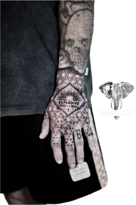 Black and Grey Mandala Script Tattoo Design