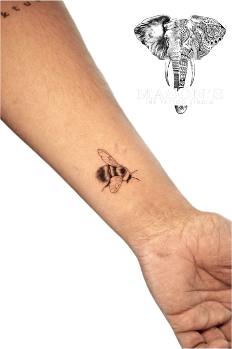 Black and Grey Realism Bee Tattoo Design
