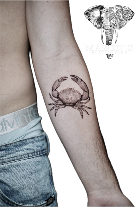 Black and Grey Realism Crab Tattoo Design
