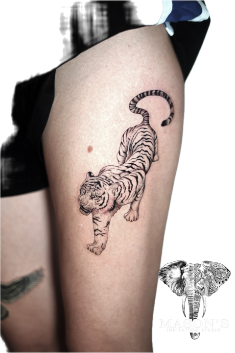 Black and Grey Realism Tiger Tattoo Design