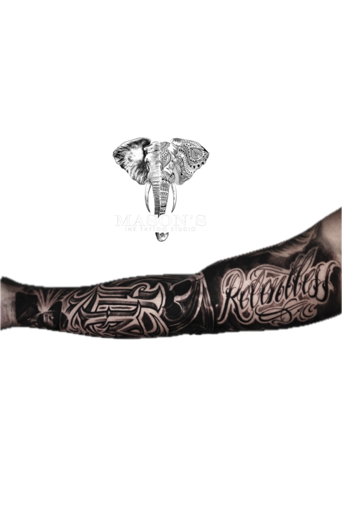 Black and Grey Script Blackwork Tattoo Design