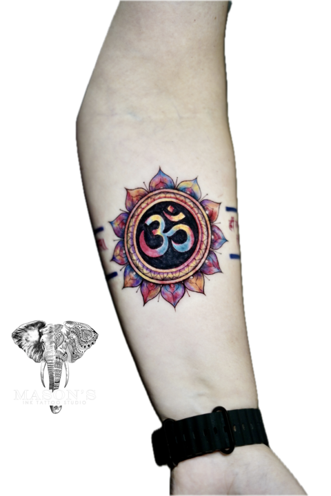 Color OM Kara Aum Hindu Symbol Tattoo Design